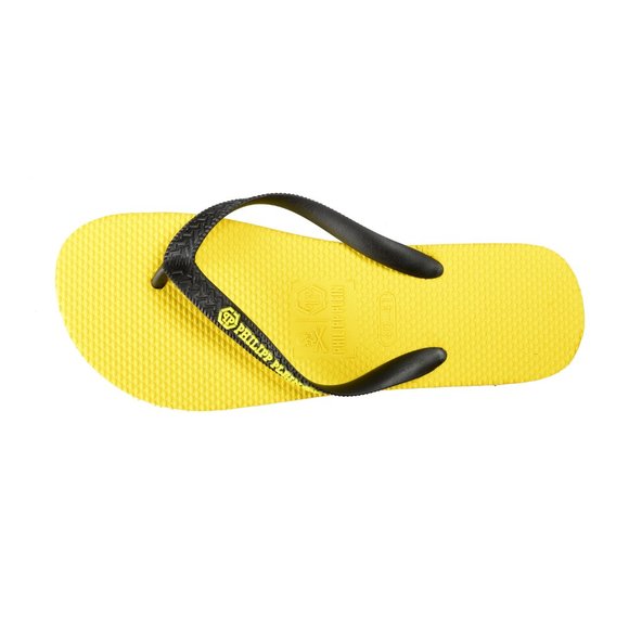 Philipp Plein Men\'s Yellow/Black Rubber Logo Print Flip Flops Shoes main image 4